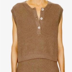 Stitches + Stripes Stater Knit Henley Sweater Vest Brown Button V Neck Women’s M